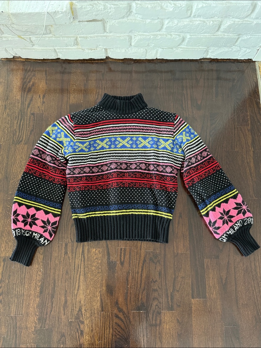 MSGM Black Multicolor Fair Isle Turtleneck Sweater M
